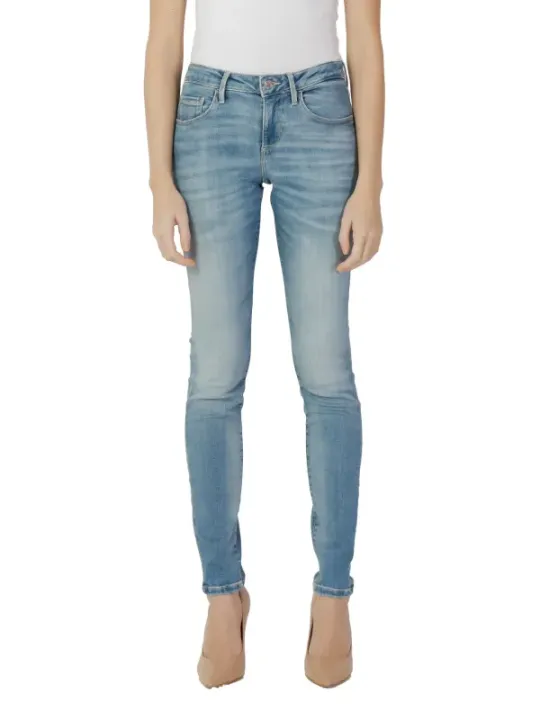 Blaue Skinny Jeans mit Umschlag