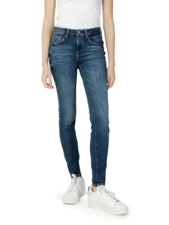 Blaue Skinny-Jeans mit Fransen