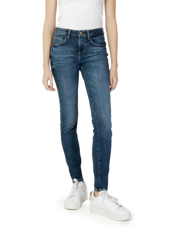 Blaue Skinny-Jeans mit Fransen