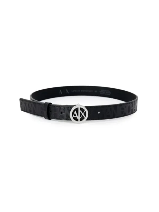 Schwarzer Armani Exchange Ledergürtel mit AX-Schnalle