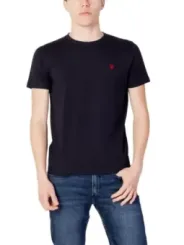 Blaues Polohemd mit rotem Logo