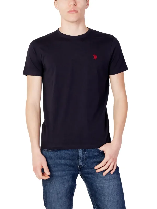 Blaues Polohemd mit rotem Logo