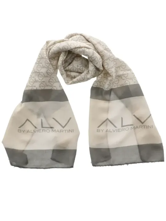 Alviero Martini geometrischer Seidenschal Beige-Grau