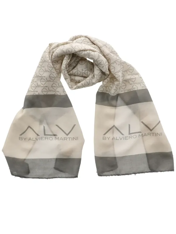 Alviero Martini geometrischer Seidenschal Beige-Grau