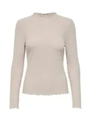 Geripptes Langarm-Rollkragenoberteil Beige