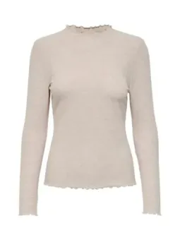 Geripptes Langarm-Rollkragenoberteil Beige
