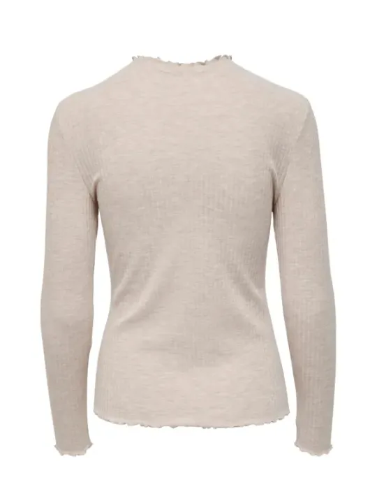 Gerippter, kurzer Rollkragenpullover Beige