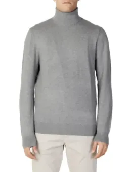 Grauer Woll-Rollkragenpullover für Herren