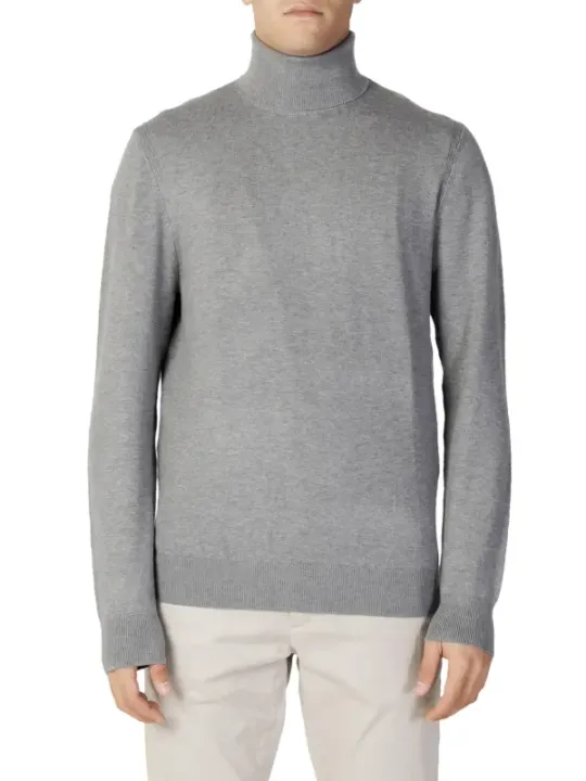 Grauer Woll-Rollkragenpullover für Herren