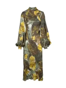 Gelbes Blumenmuster Kleid mit Rüschenärmeln