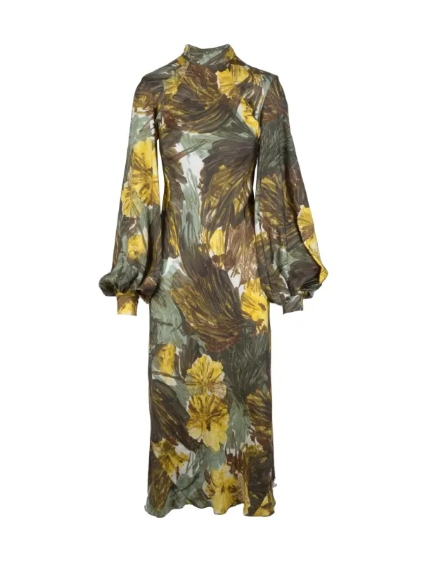 Gelbes Blumenmuster Kleid mit Rüschenärmeln