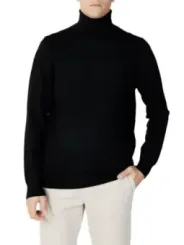 Schwarzer Rollkragenpullover aus Merinowolle