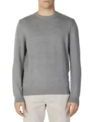 Grauer Wollpullover mit geripptem Kragen