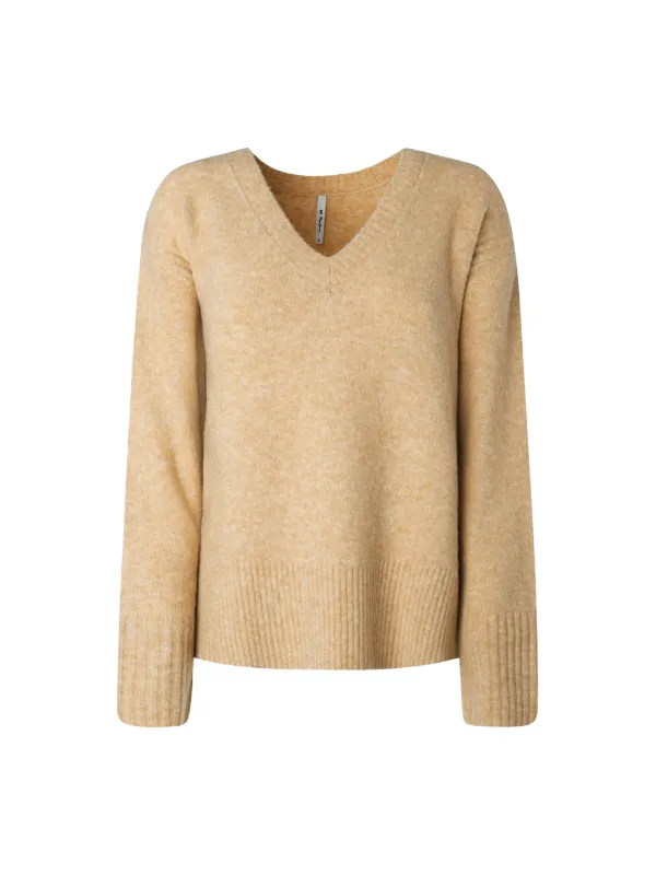 Beiger V-Ausschnitt Wollpullover Pepe Jeans
