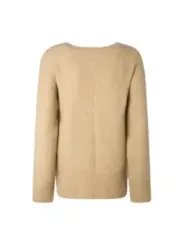 Beiger Strickpullover mit Rundhalsausschnitt