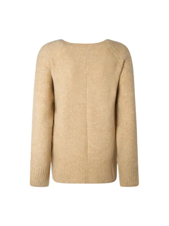 Beiger Strickpullover mit Rundhalsausschnitt