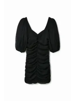 Schwarzes Punktmuster kurzes Rüschenkleid Desigual