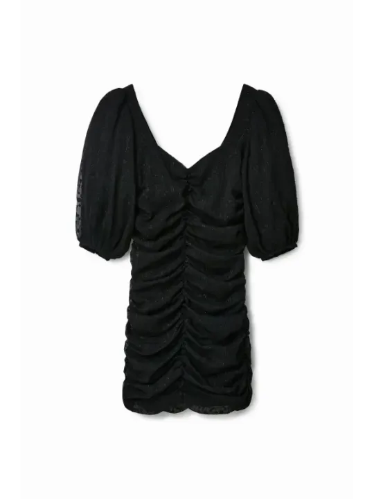 Schwarzes Punktmuster kurzes Rüschenkleid Desigual