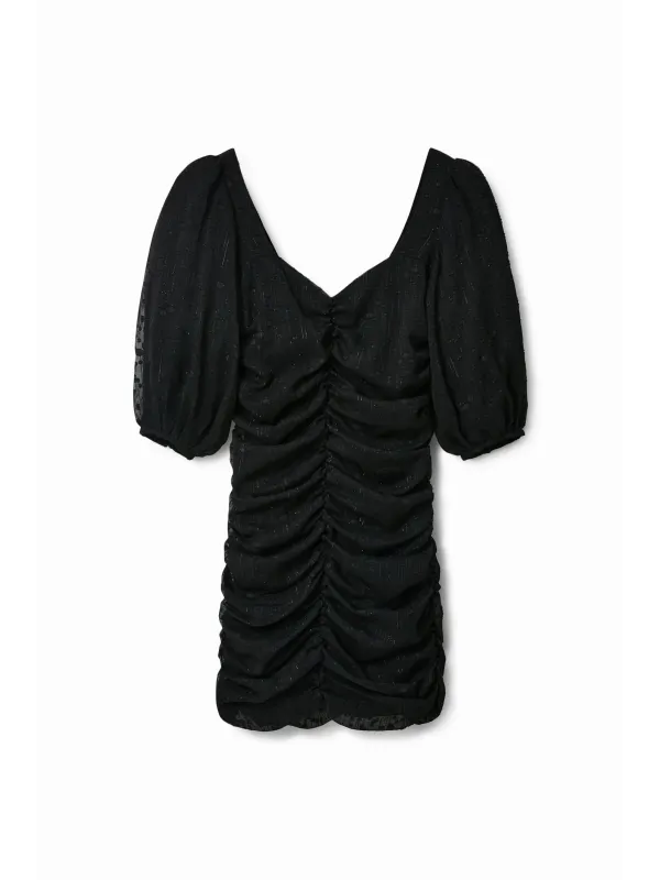 Schwarzes Punktmuster kurzes Rüschenkleid Desigual