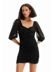 Desigual schwarzes Kleid mit Rüschenärmeln