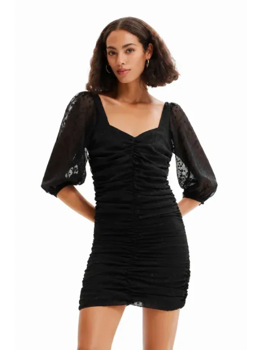 Desigual schwarzes Kleid mit Rüschenärmeln