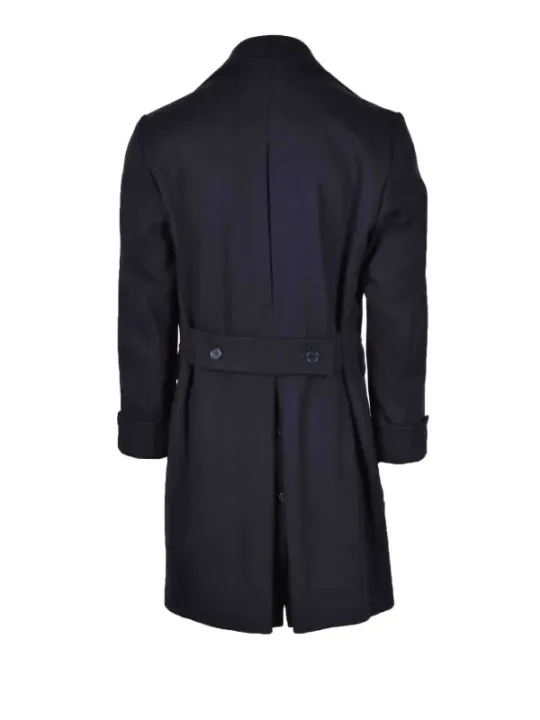 Marineblauer doppelt geknöpfter Wollmantel