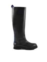 Schwarzer Lederstiefel mit blauem Akzent