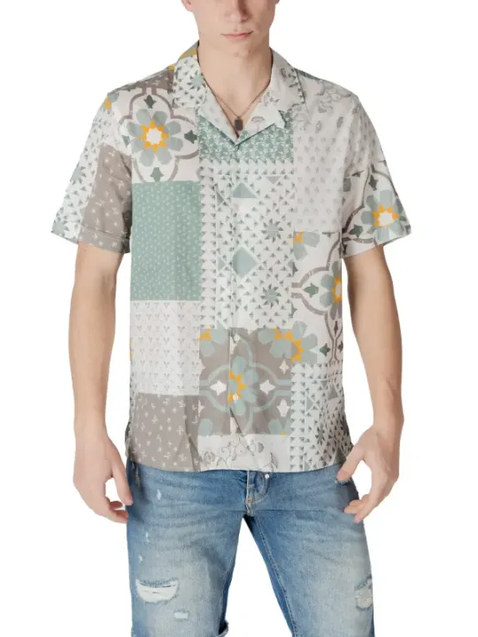 Slanke Herren Patchwork Kurzarmhemd