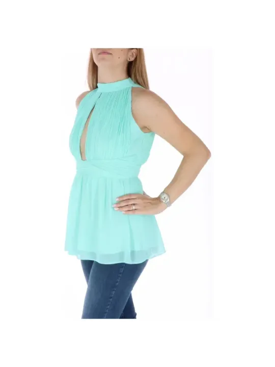 Mintfarbene Damenbluse mit Rückenausschnitt