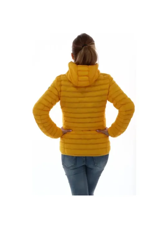 Gelbe Daunenjacke mit Kapuze