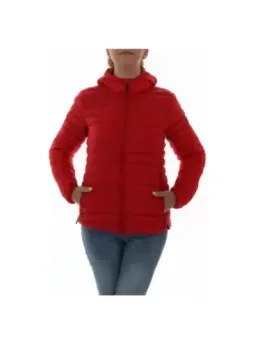Rote Damen Pufferjacke mit Kapuze