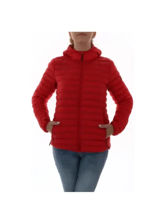 Rote Damen Pufferjacke mit Kapuze