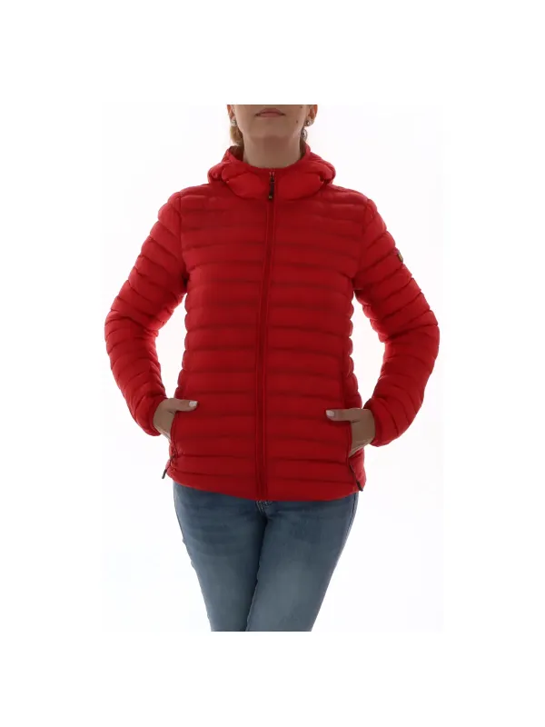 Rote Damen Pufferjacke mit Kapuze