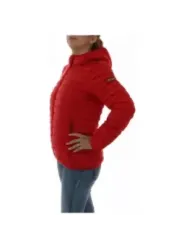 Rote Damen-Pufferjacke mit Kapuze