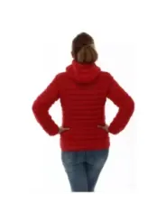 Rote Damen-Pufferjacke mit Kapuze