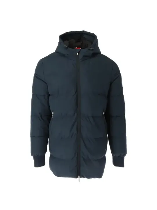 Warme, graue Daunenjacke mit Kapuze