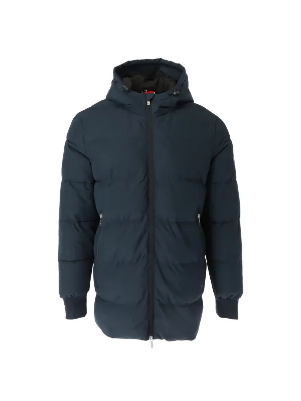 Warme, graue Daunenjacke mit Kapuze