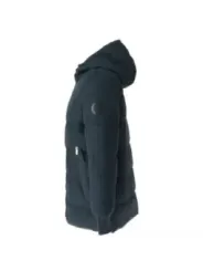 Schwarze, glänzende Daunenjacke mit Kapuze