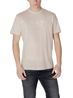 Beiges EA7 Logo Baumwoll-T-Shirt