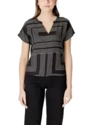 Schwarzes geometrisches V-Ausschnitt Oberteil