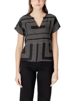 Schwarzes geometrisches V-Ausschnitt Oberteil