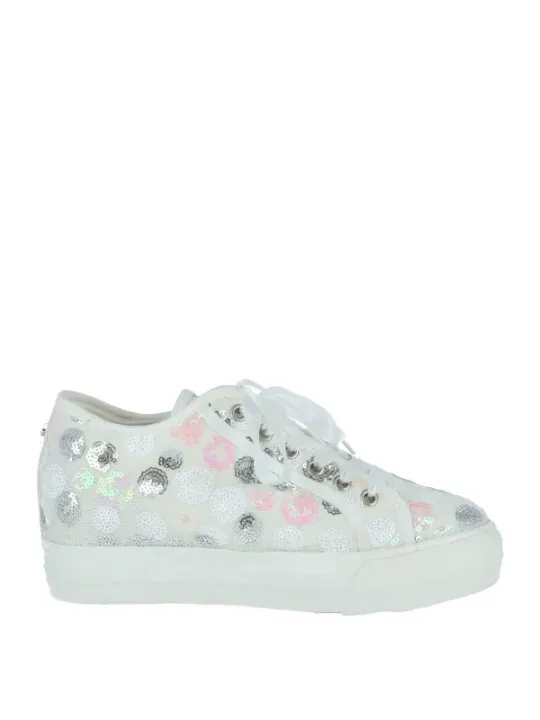 Weiße Enrico Coveri Plateau-Sneakers mit Pailletten