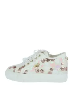 Weiße Sneaker mit roségoldenen Pailletten