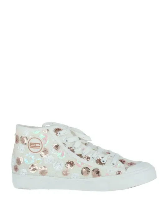 Weiße High-Top-Sneaker mit Roségold