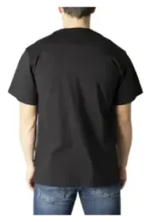 Schwarzes Baumwoll-Polyester T-Shirt Rückseite