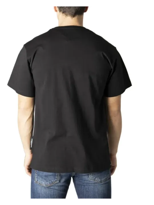 Schwarzes Baumwoll-Polyester T-Shirt Rückseite