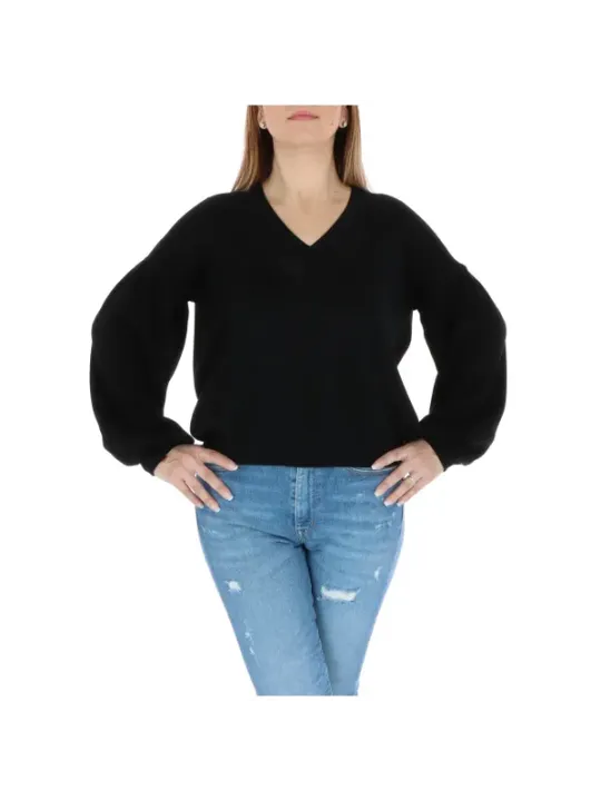 Schwarzes Kräusel-Top mit Puffärmeln