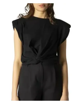 Schwarzes Baumwoll-Top mit Knoten vorne