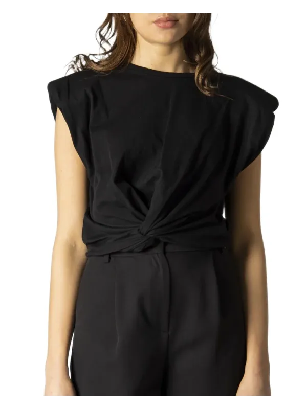 Schwarzes Baumwoll-Top mit Knoten vorne