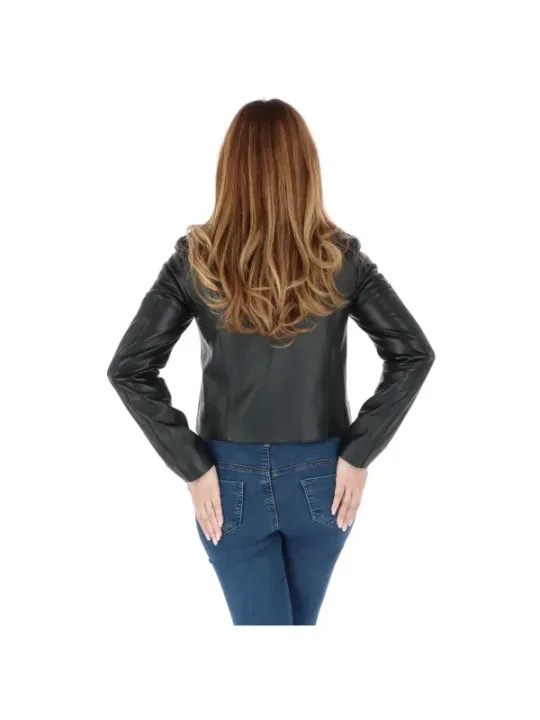 Schwarze Lederjacke mit Reißverschluss